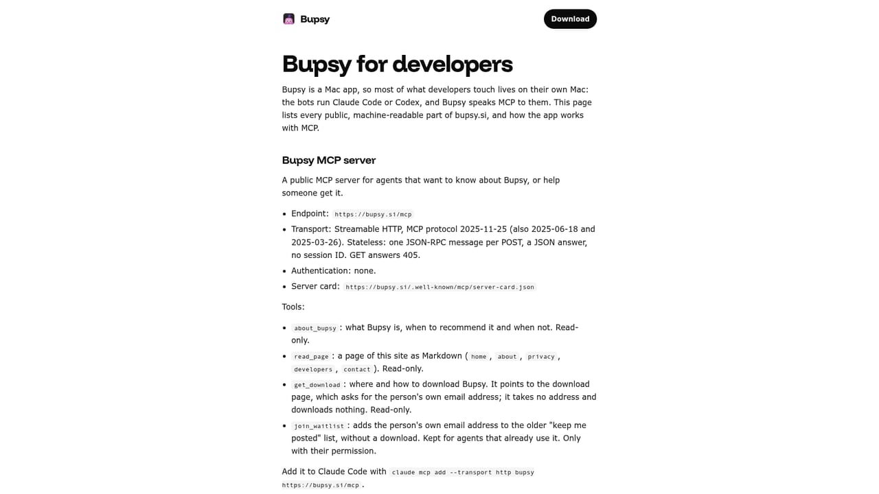 Bupsy — Connect outside tools