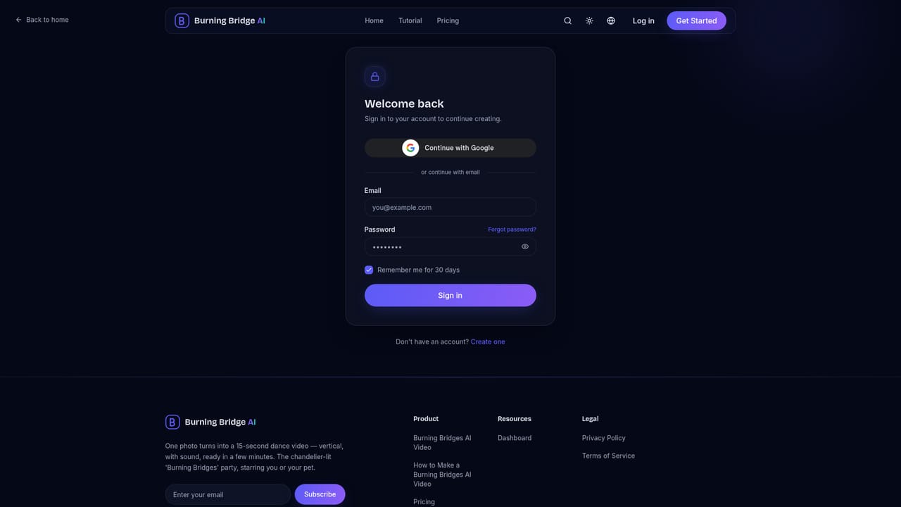 Burning Bridge AI — Generate the clip
