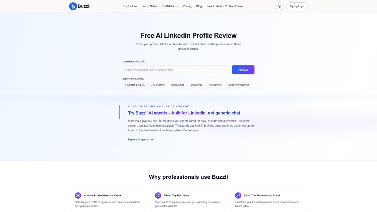 Buzzli — Review your profile with the analyzer