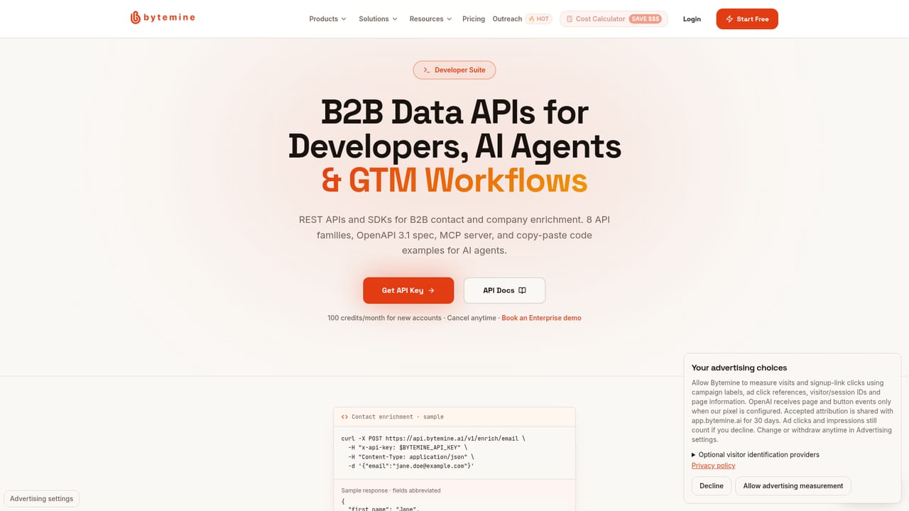 Bytemine — Generate an API key and test enrichment