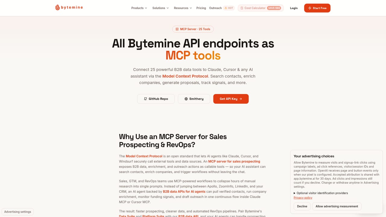 Bytemine — Connect an AI agent through MCP