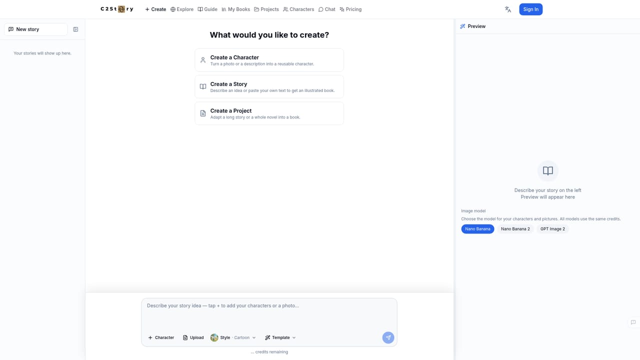 C2Story — Start a new story