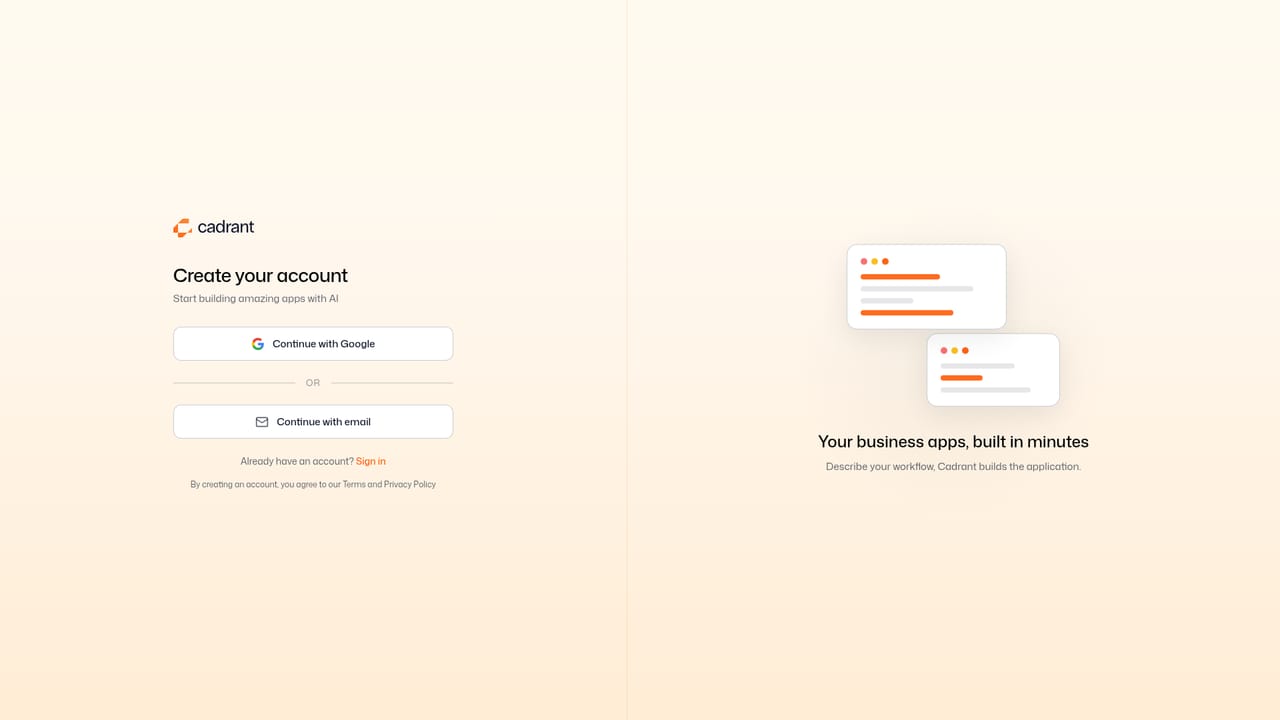 Cadrant — Create a Cadrant account