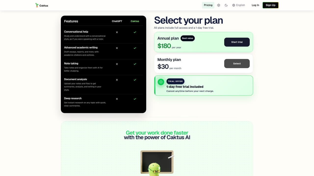 Caktus — Review plans and settings
