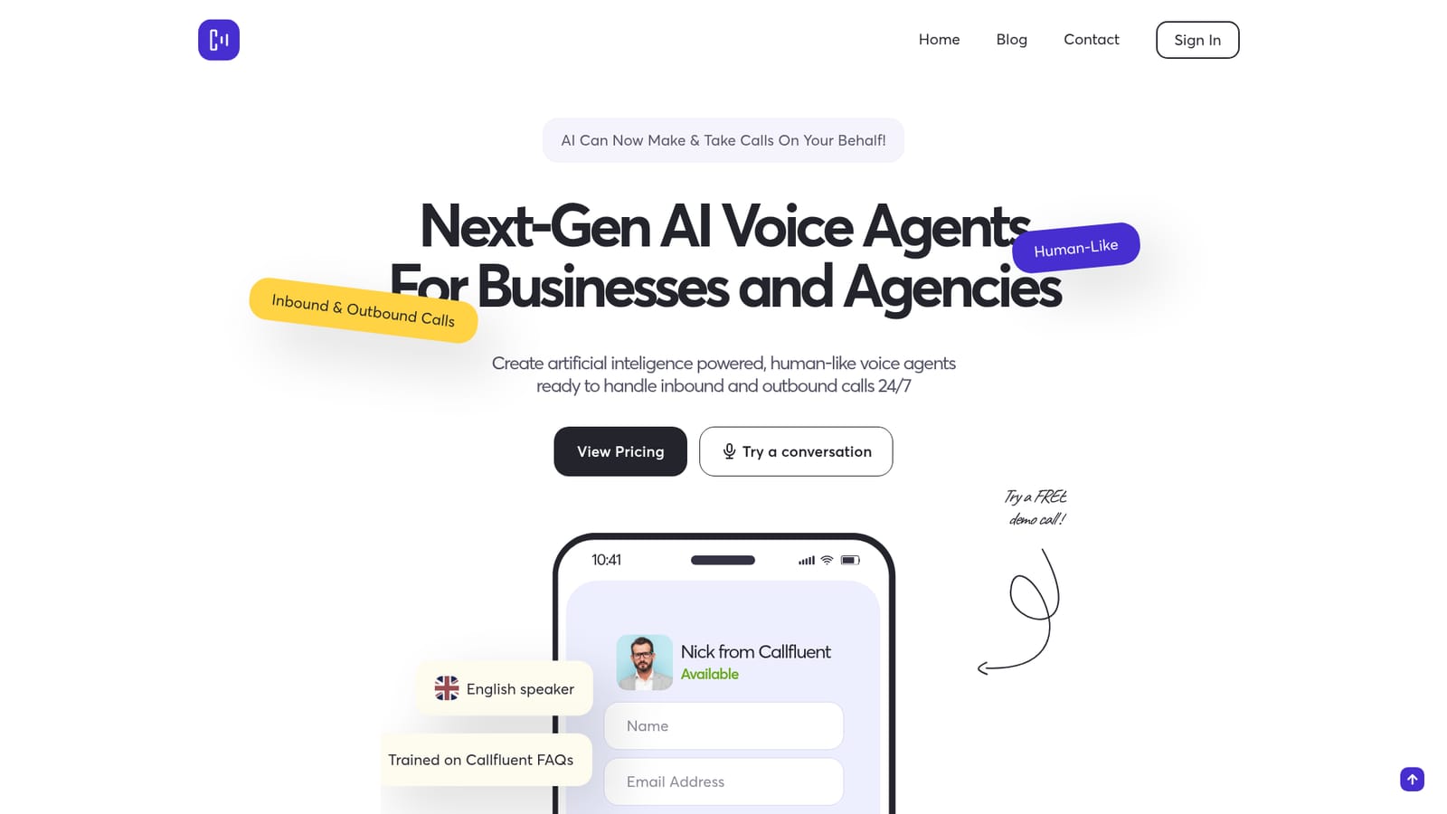 CallFluent — Test the demo agent before signing up