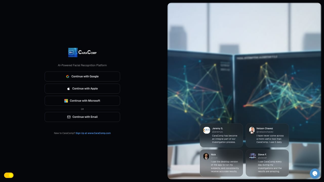 CaraComp — Create an account and sign in