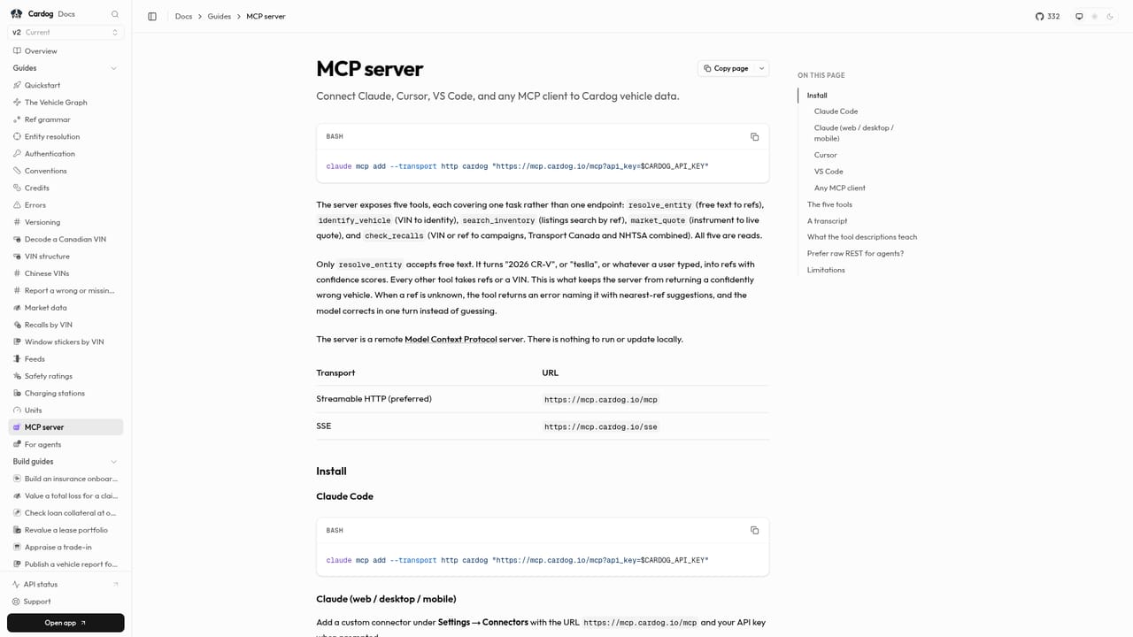 Cardog — Connect an agent over MCP