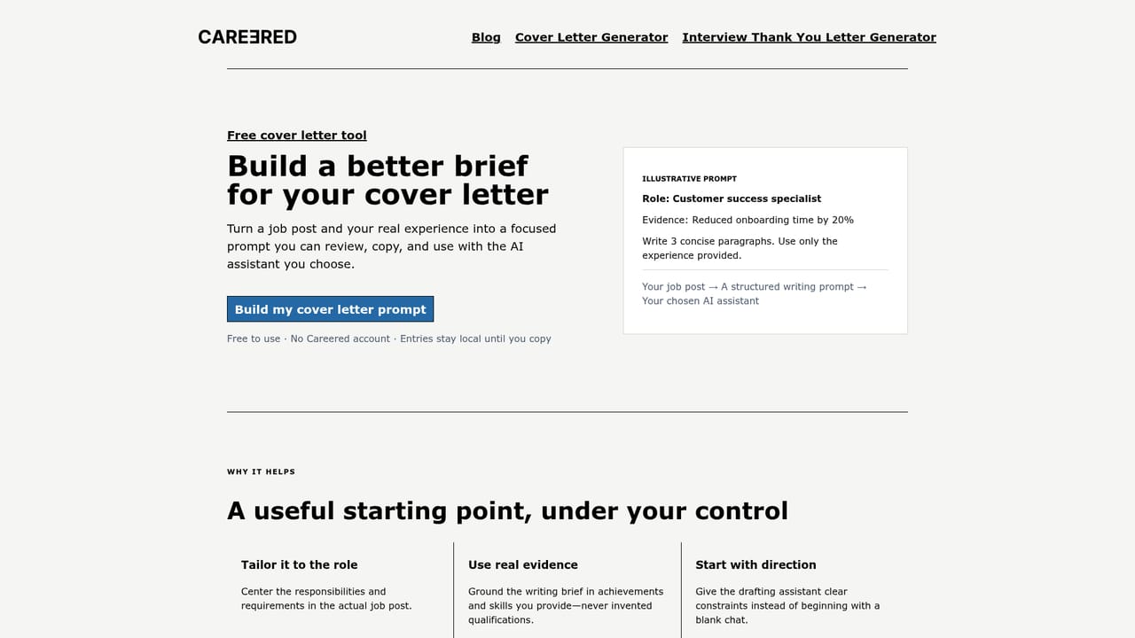 Careered — Open the cover letter prompt builder