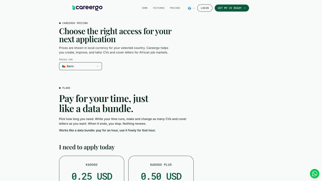 CareerGo — Choose a plan and open the builder