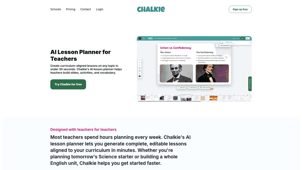 Chalkie AI — Generate a lesson with slides and activities