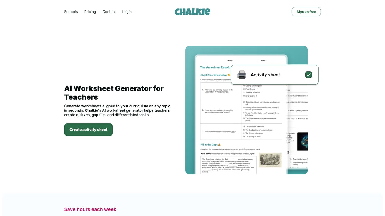 Chalkie AI — Create a differentiated worksheet