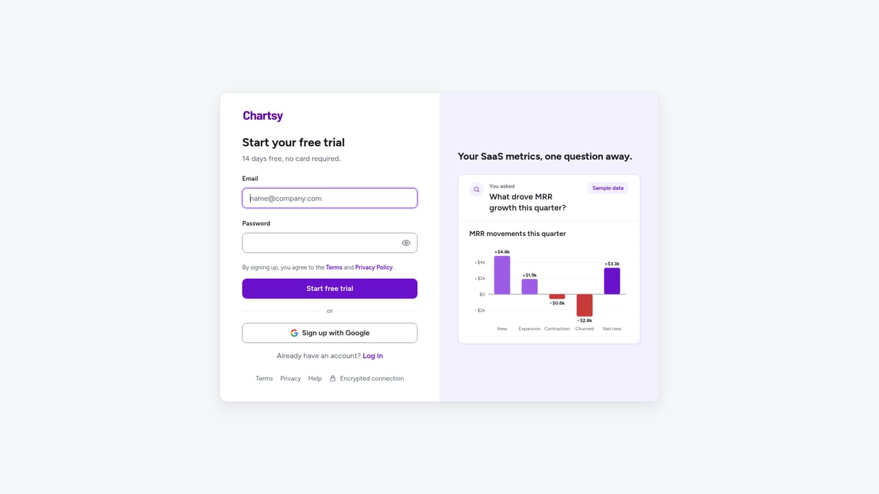 Chartsy — Create the account and start the trial