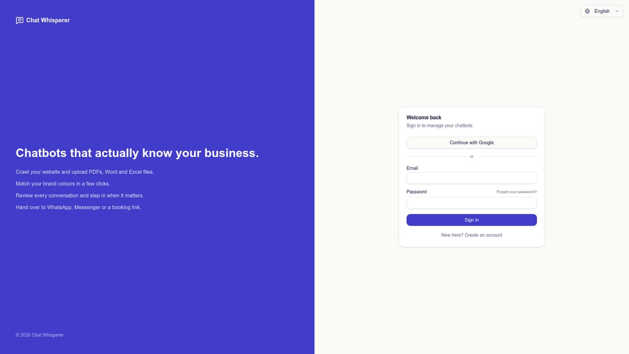 Chat Whisperer — Start the free trial and create your workspace