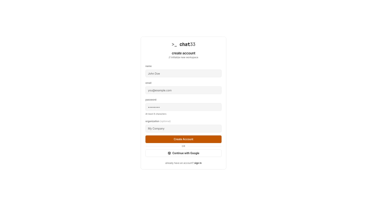 Chat33 — Create a free account