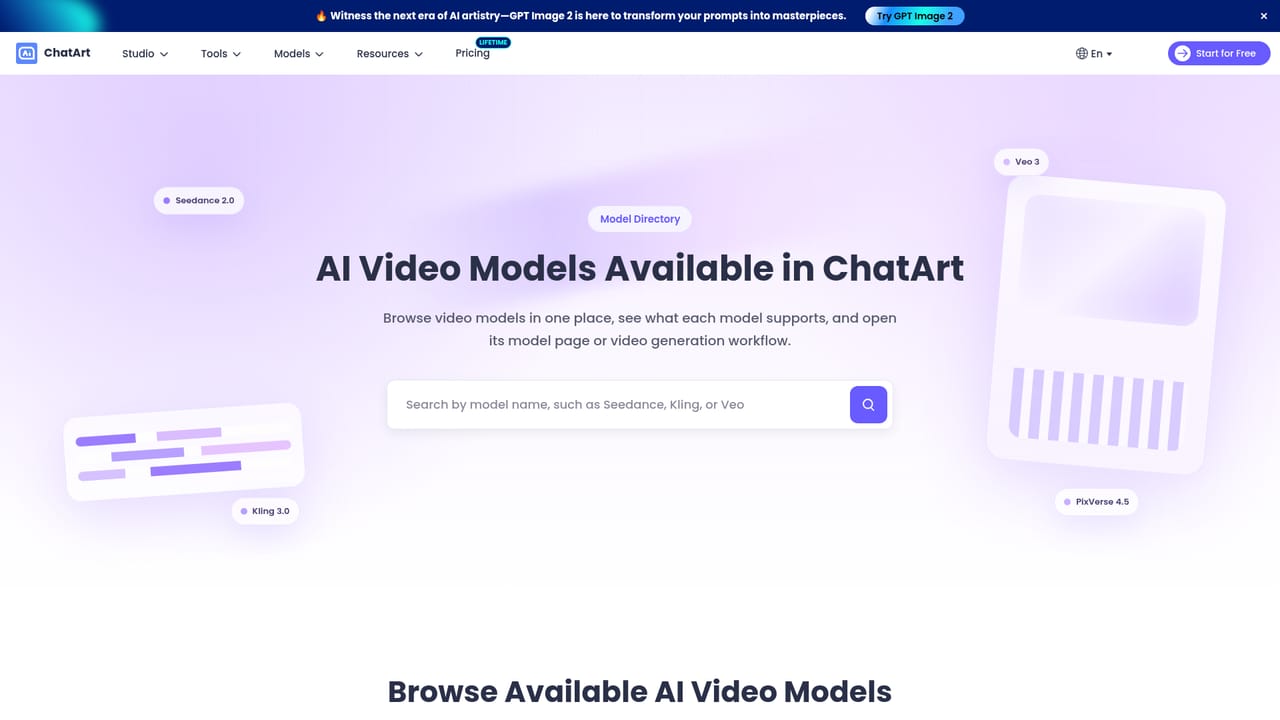 ChatArtPro — Pick a video model for the look you want
