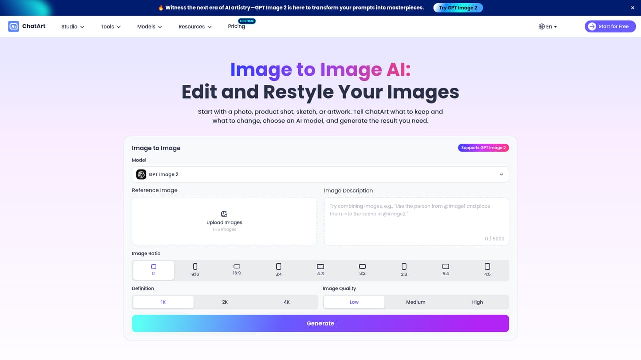 ChatArtPro — Produce images and apply effects