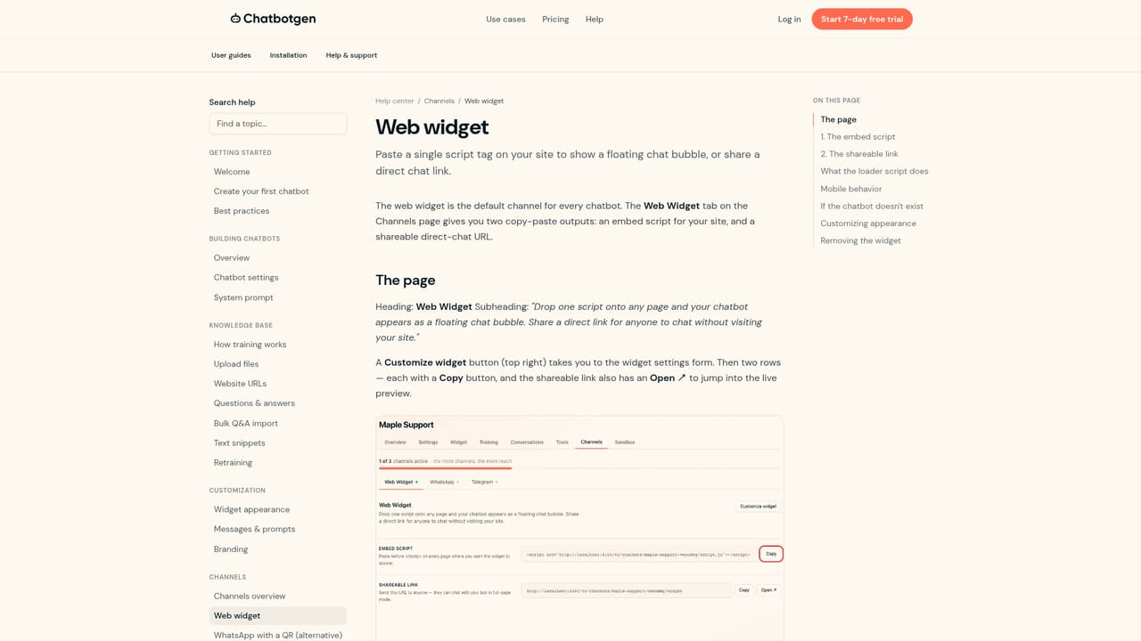 ChatbotGen — Embed the widget on your site
