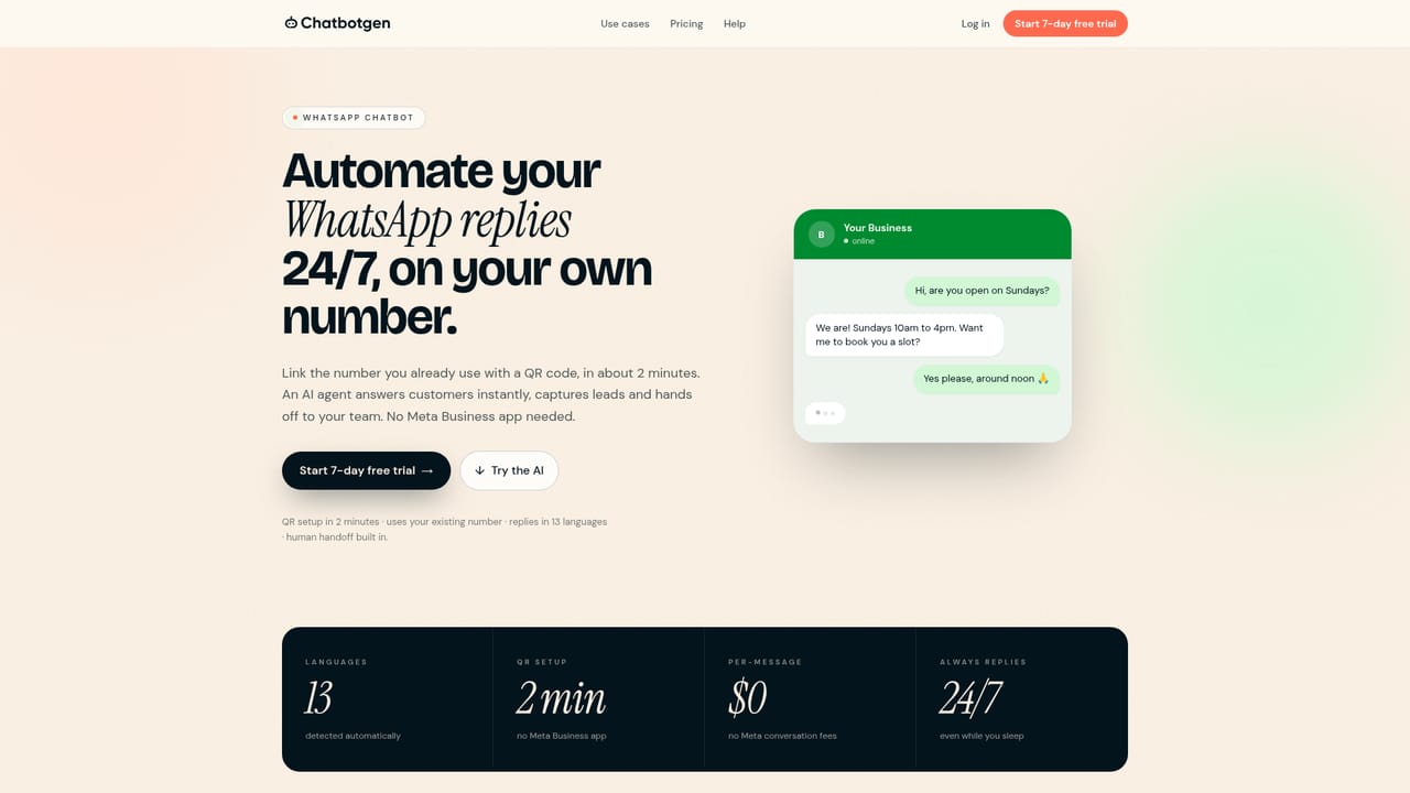 ChatbotGen — Connect WhatsApp or Telegram