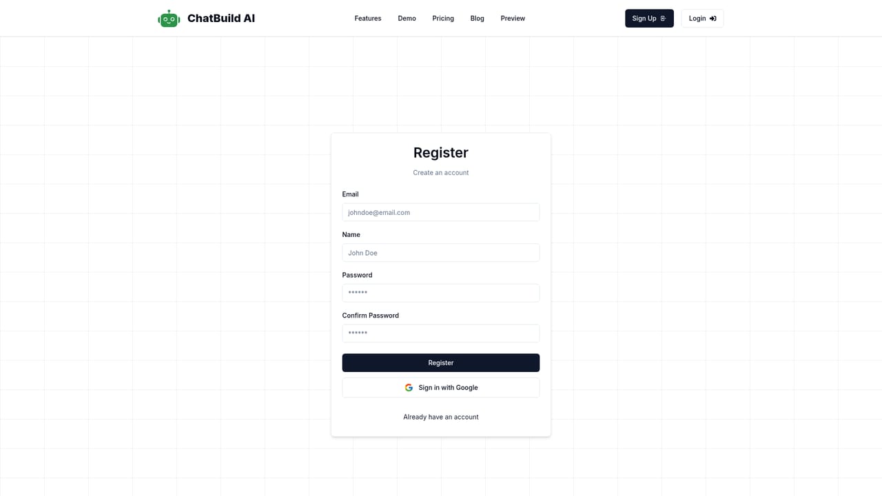 ChatBuild AI — Create an account