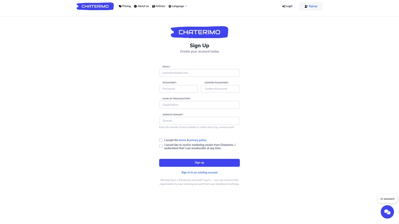 Chaterimo — Create your Chaterimo account