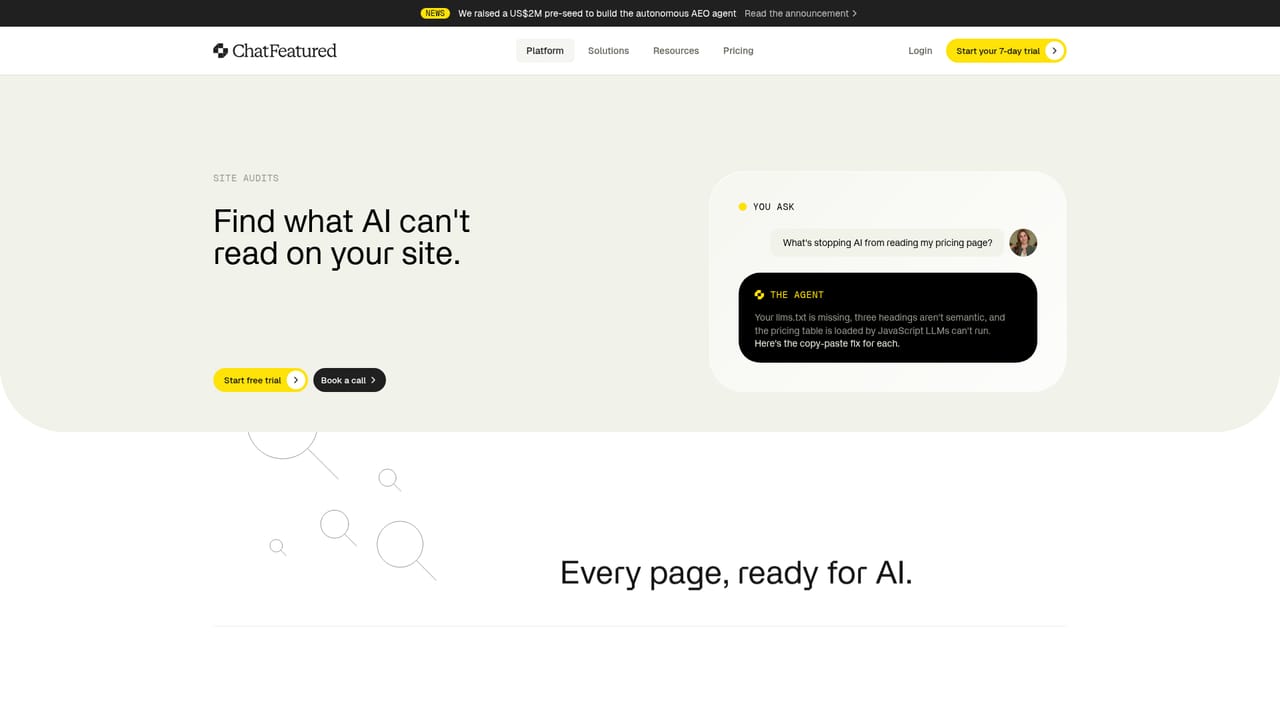 ChatFeatured — Audit the pages the engines read
