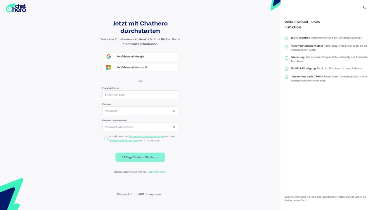 Chathero — Testabo starten