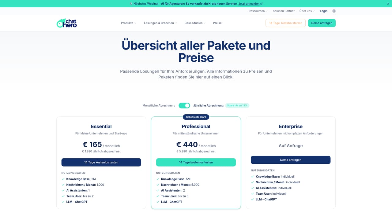 Chathero — Lösungspaket auswählen