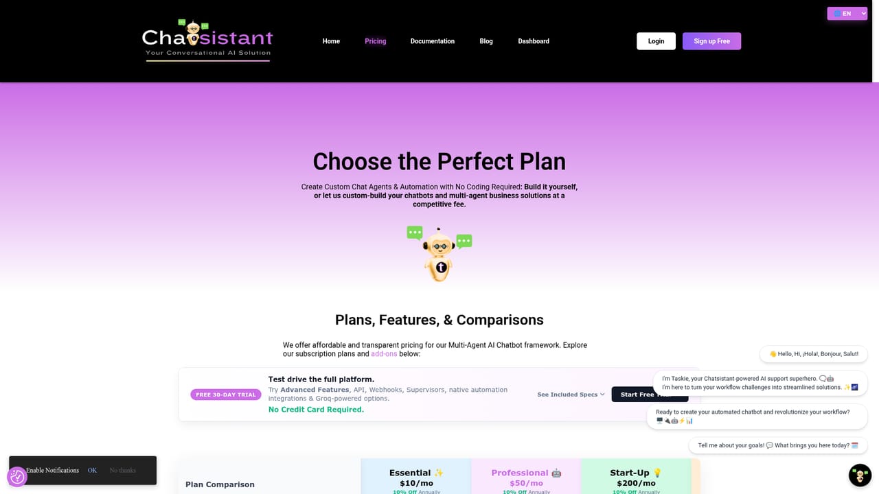 Chatsistant — Review plans and upgrade