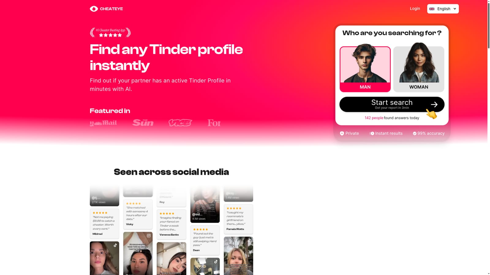 CheatEye — Open CheatEye and pick the gender you are searching for