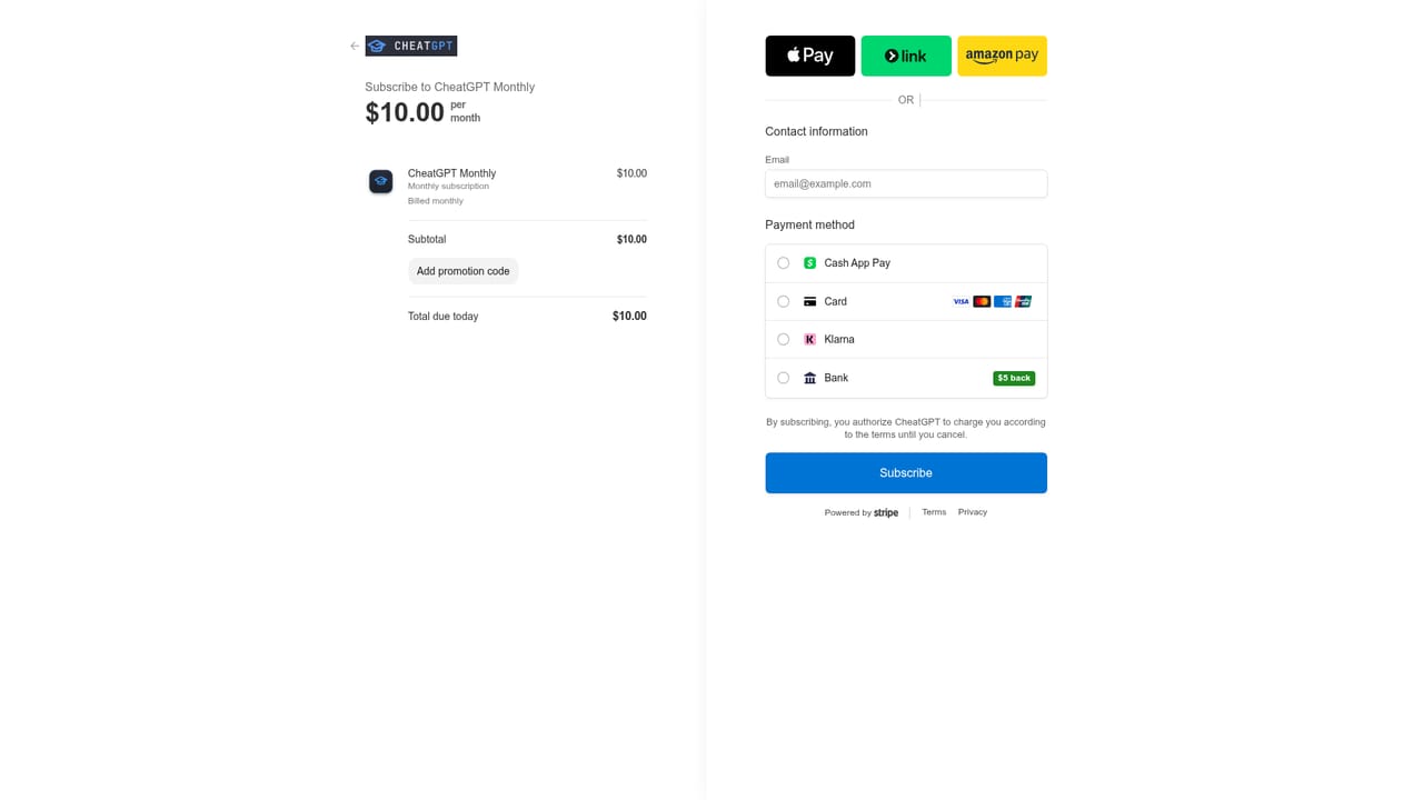 CheatGPT — Choose a plan and activate