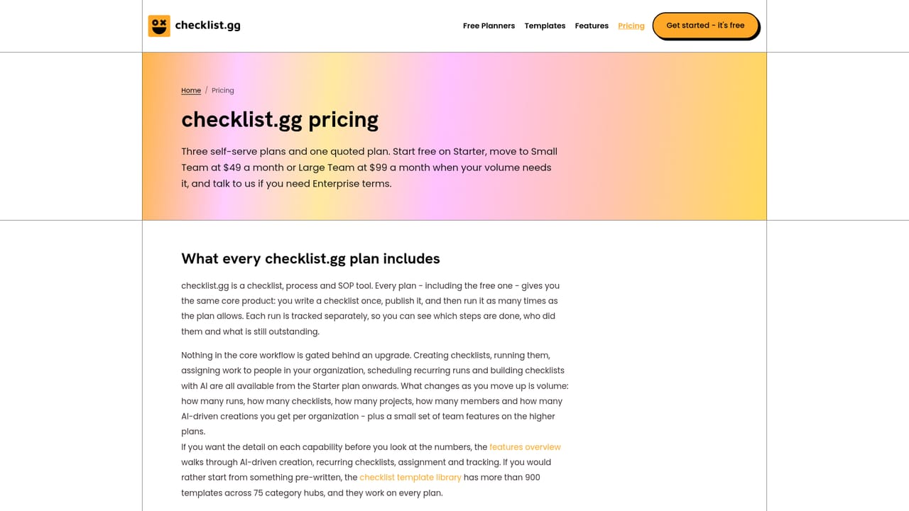 checklist.gg — Review analytics and compare plans