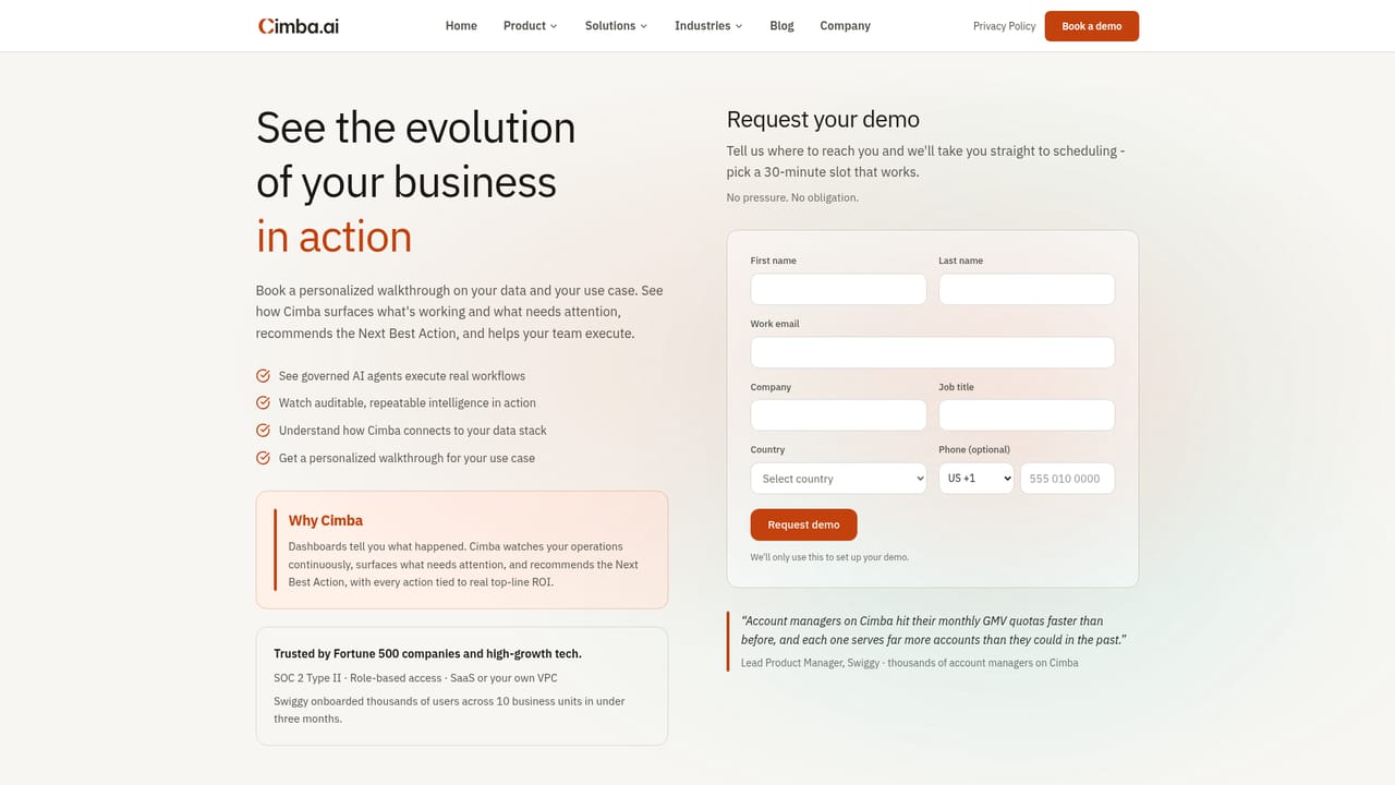 Cimba.ai — Book a demo and scope your first use case