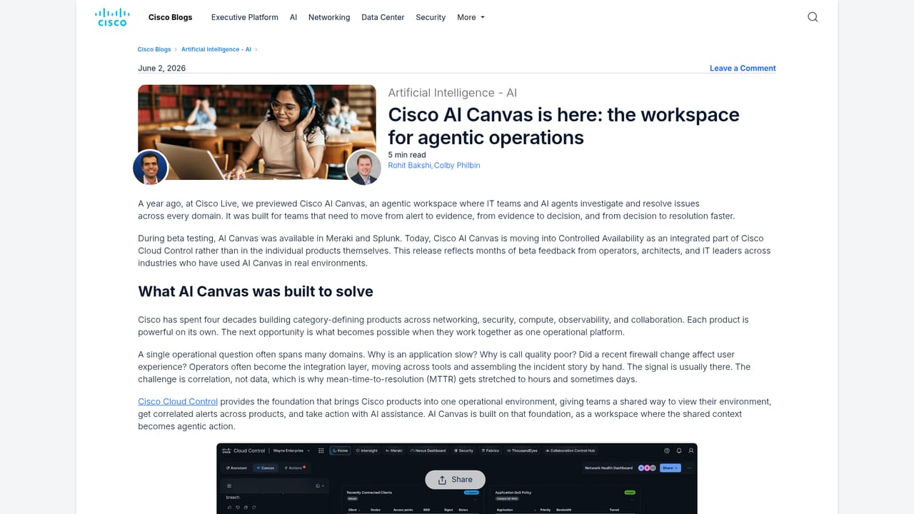 Cisco AI Canvas — Read the availability announcement