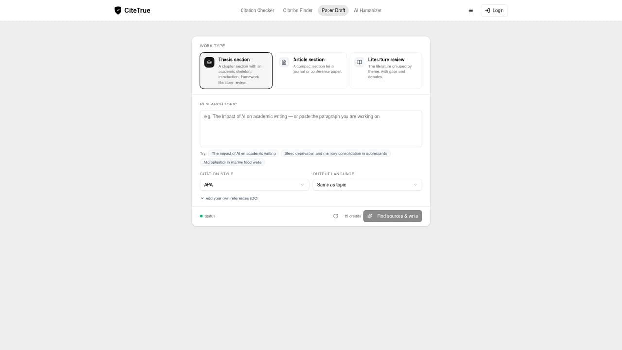 CiteTrue — Draft with sourced sentences