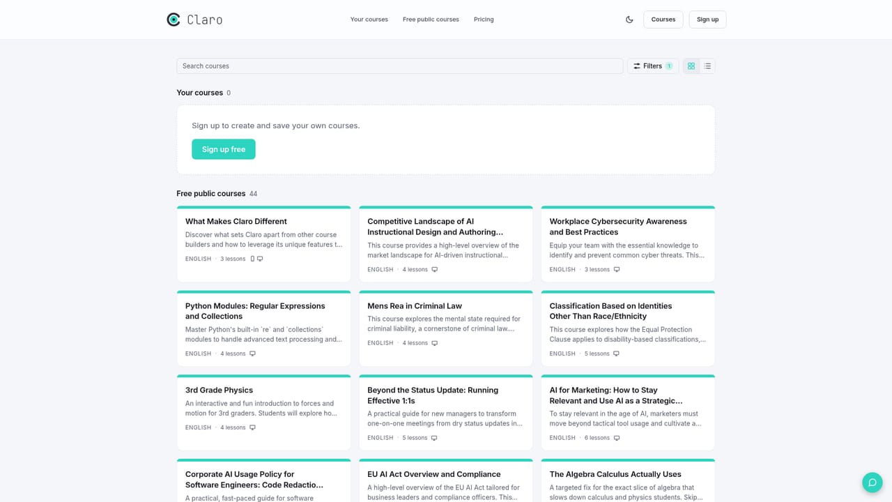 Claro AI — Explore the example courses