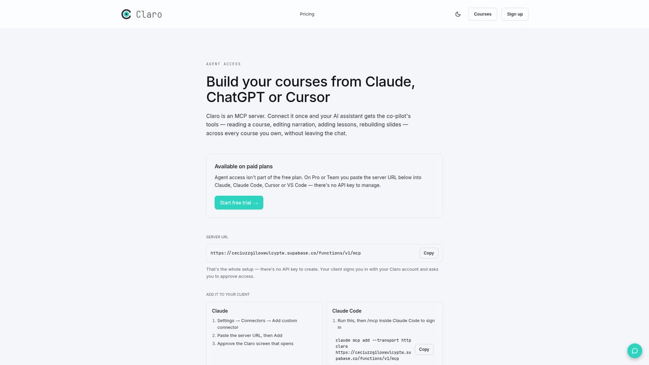 Claro AI — Connect an AI assistant (optional)