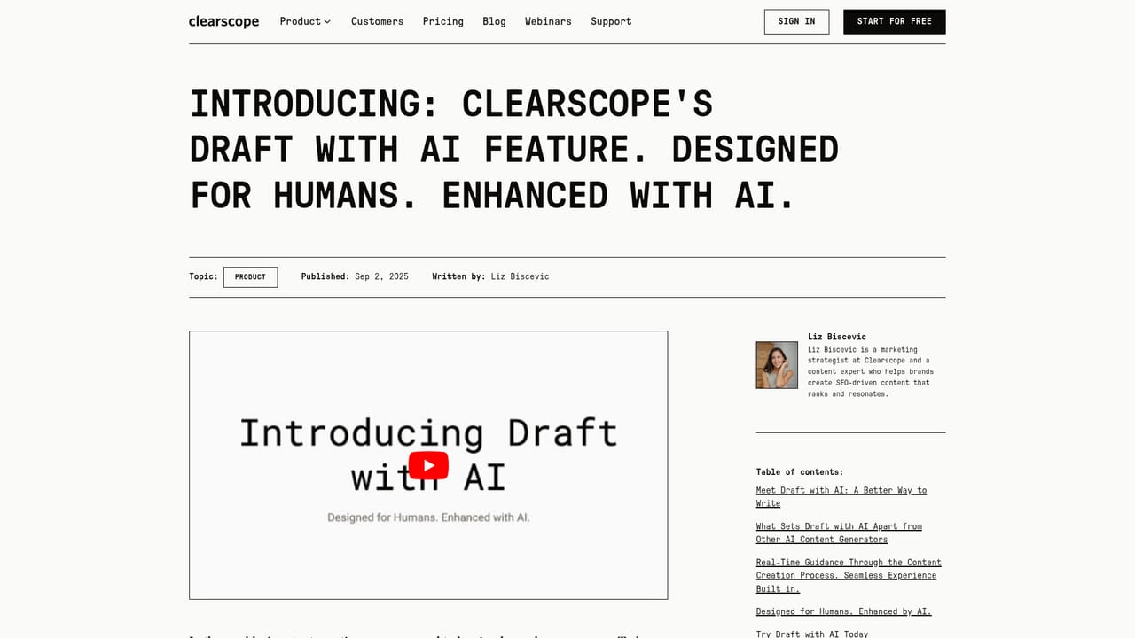 Clearscope — Draft with the AI assistant