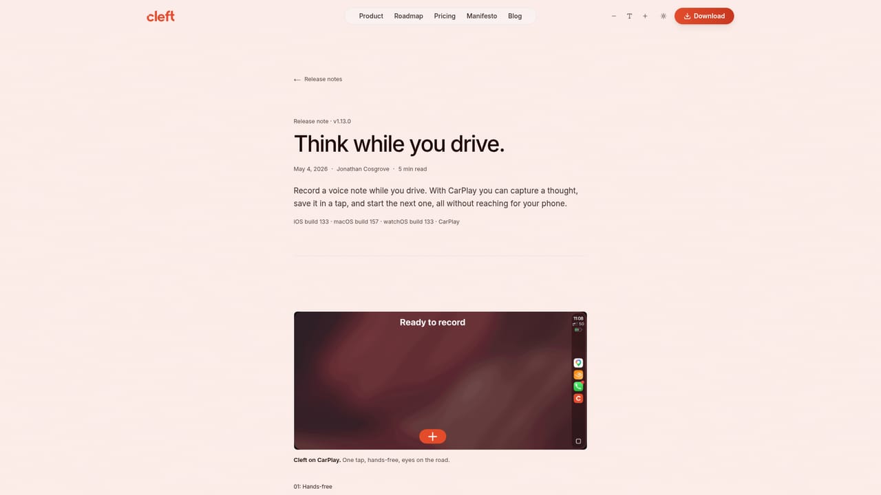 Cleft Notes — Try capture from CarPlay