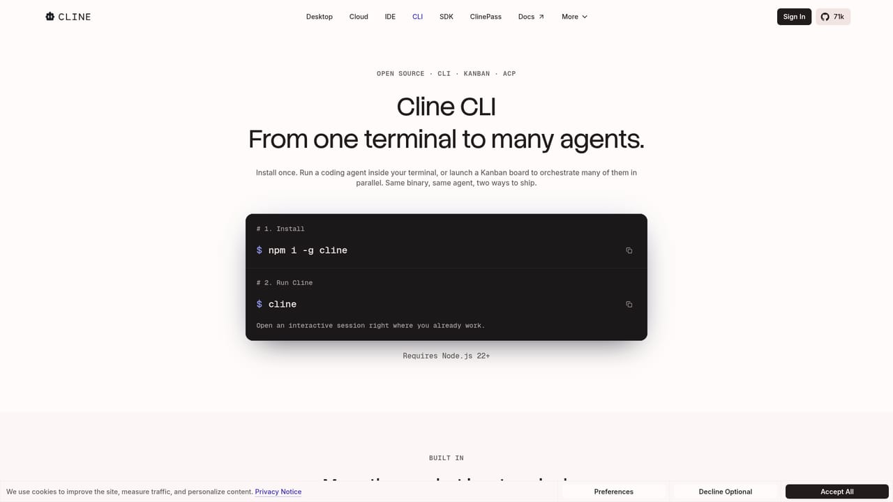 Cline — Install the extension or CLI