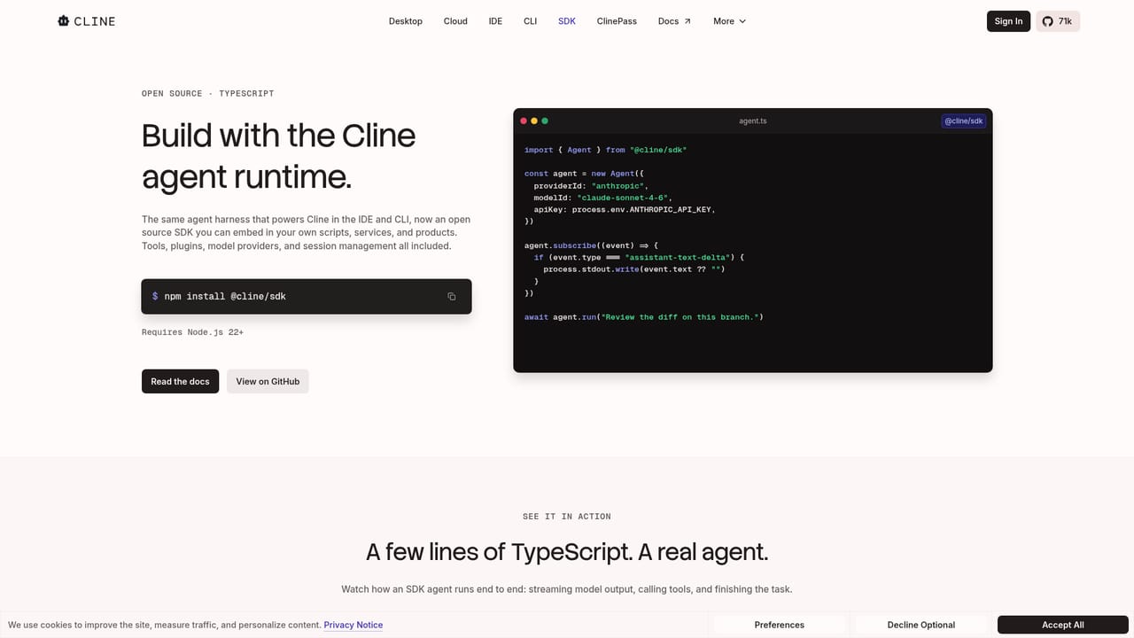 Cline — Embed or automate with the SDK