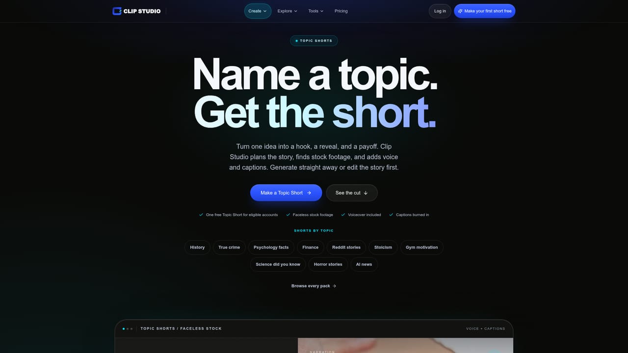 Clip Studio AI — Start with a Topic Short