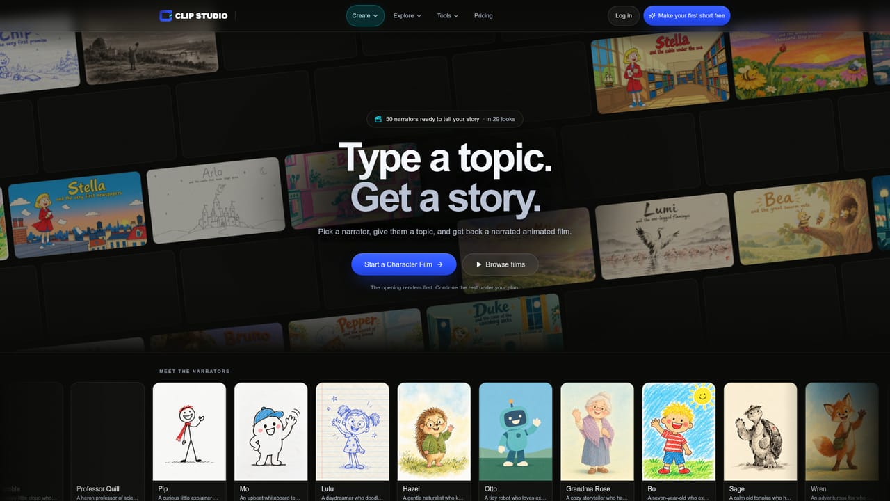 Clip Studio AI — Or build a narrated character story