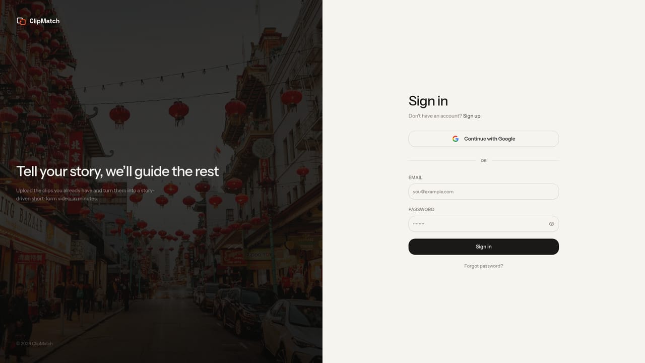 ClipMatch — Start a project and upload footage