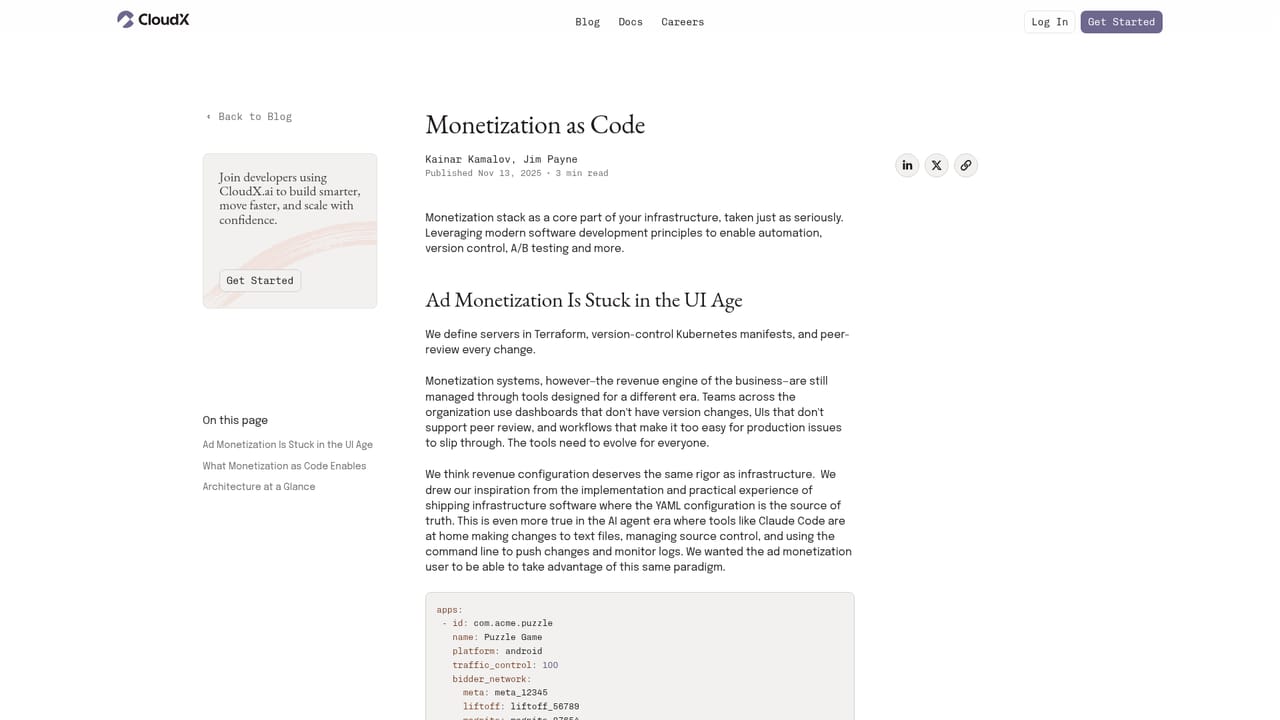 CloudX — Define placements in configuration