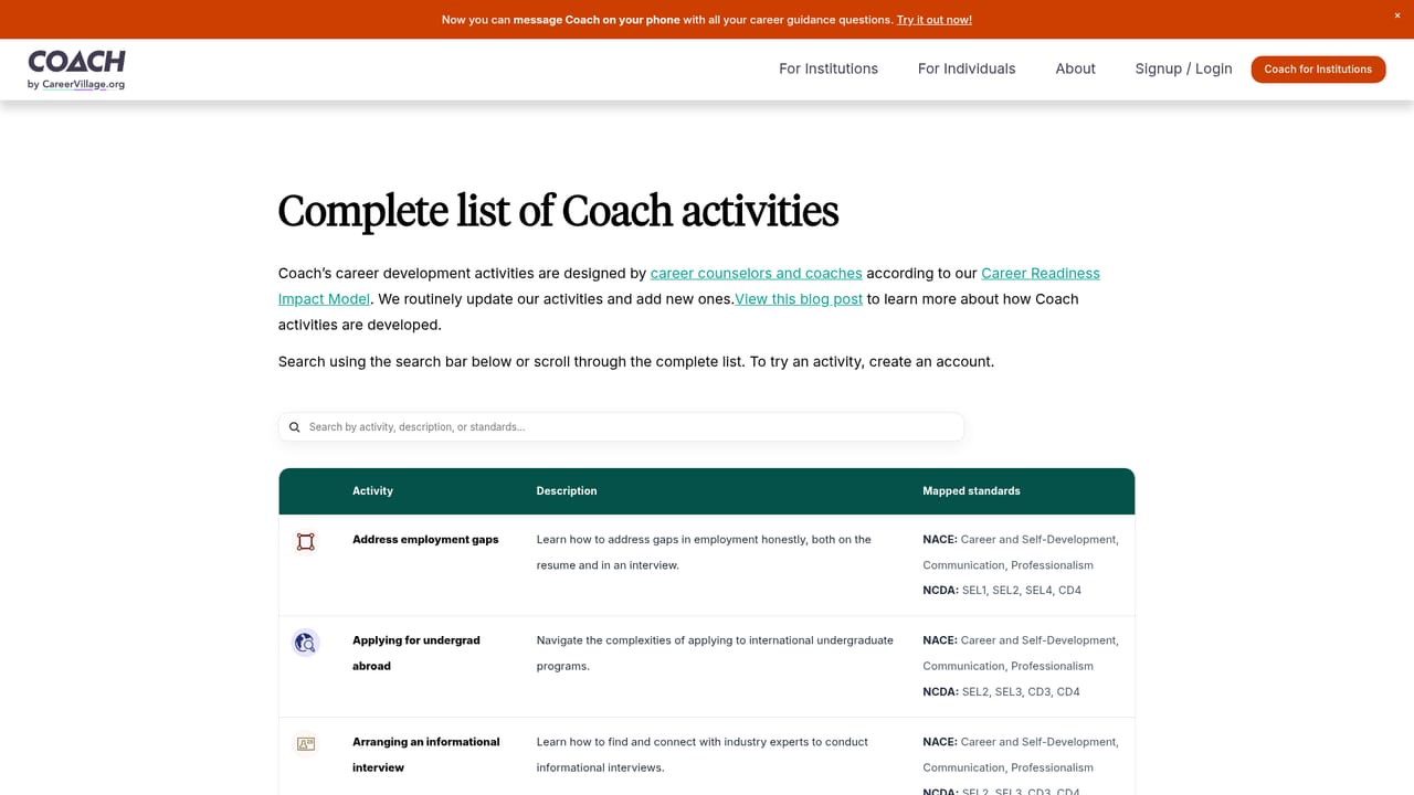 COACH — Work through career readiness activities