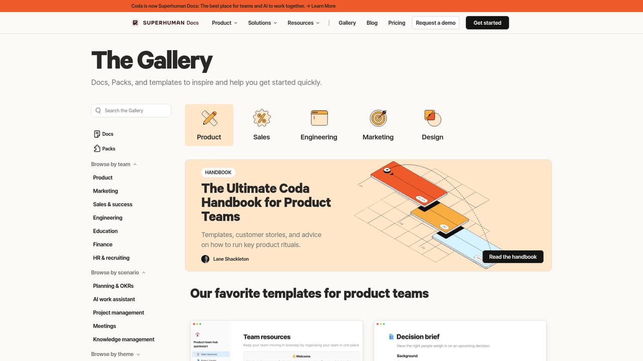 Coda AI — Pick a template from the Gallery
