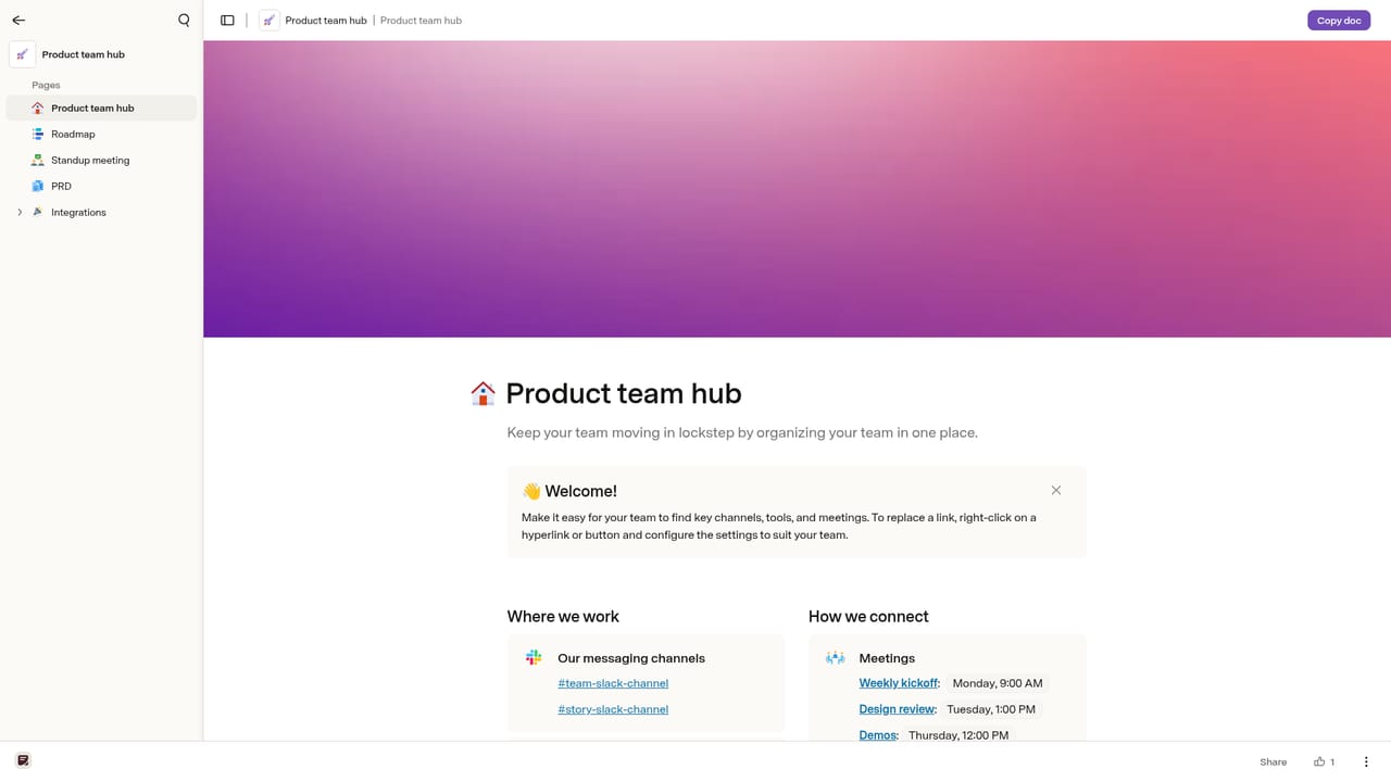 Coda AI — Build a hub page with an embedded table