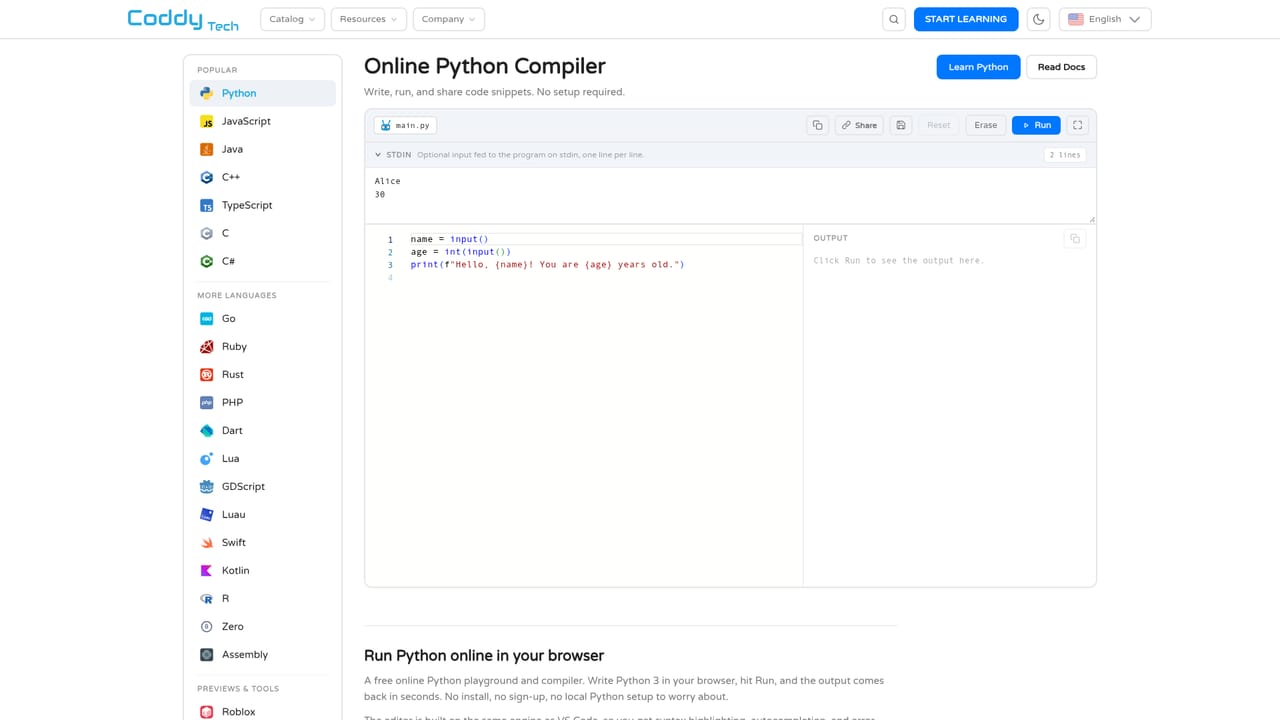 Coddy — Run your code in the playground
