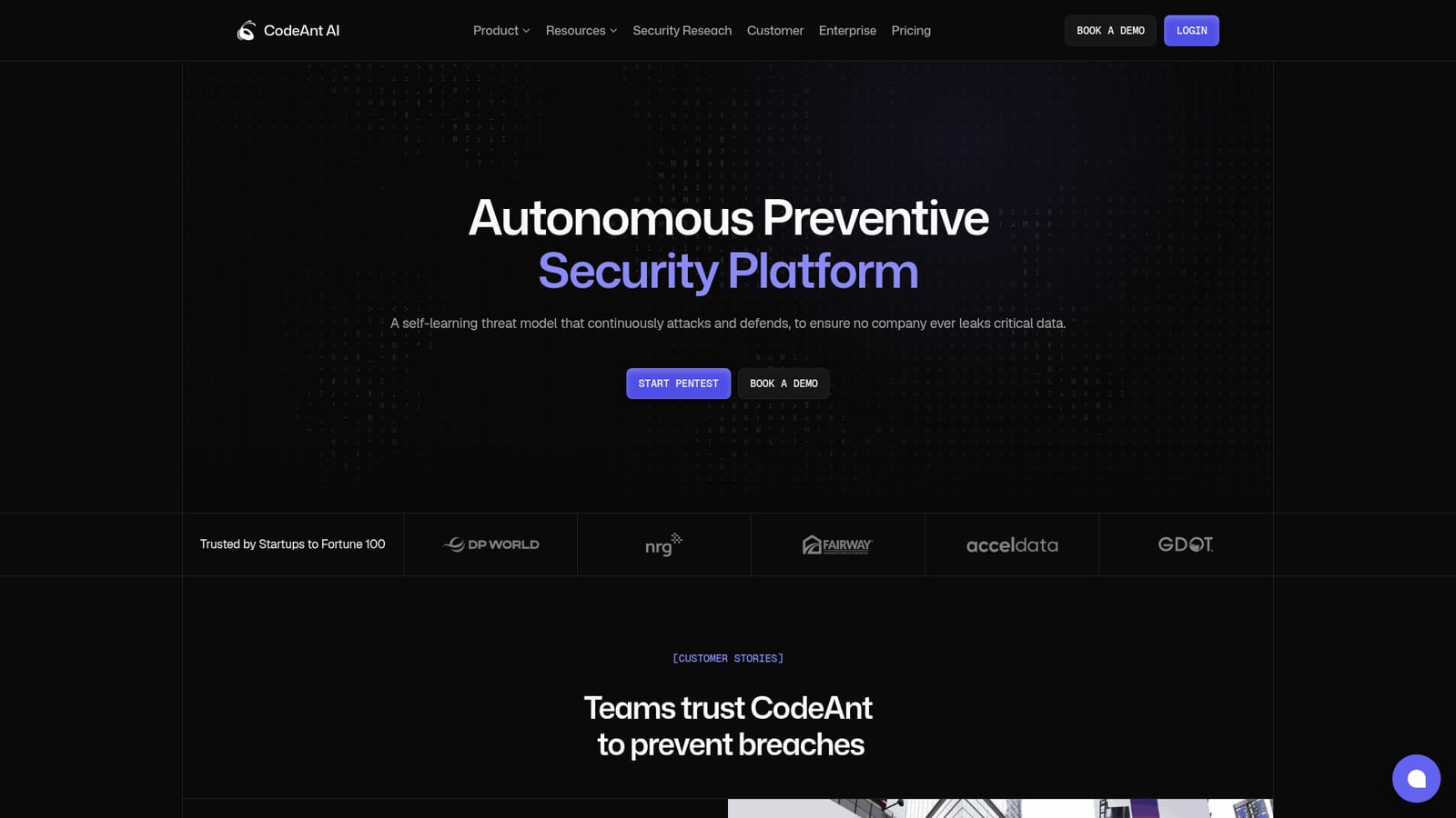 CodeAnt AI — Start a pentest from the homepage