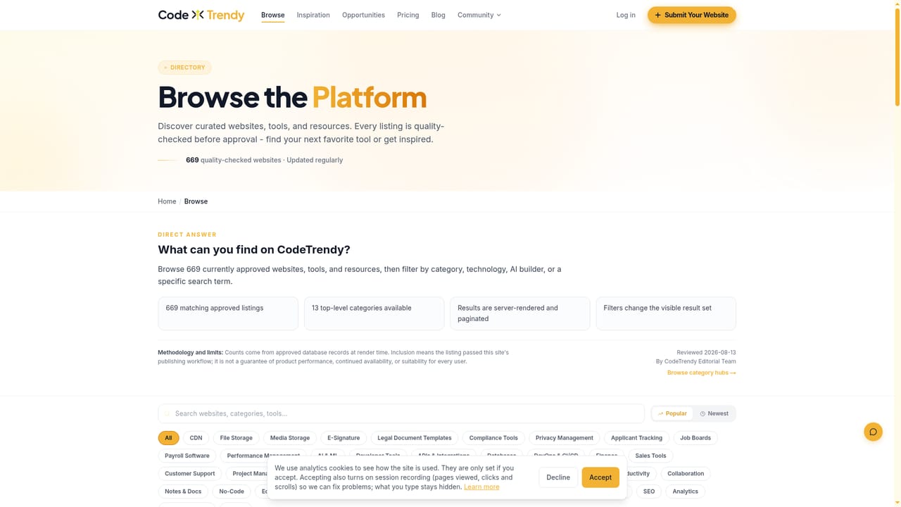 CodeTrendy — Browse the directory to understand placement